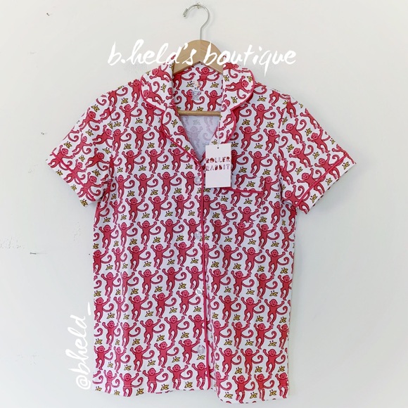 Roller Rabbit Monkey Polo Pajamas in Pink Monkey Size X-Small XS Brand New NWT - Picture 2 of 16